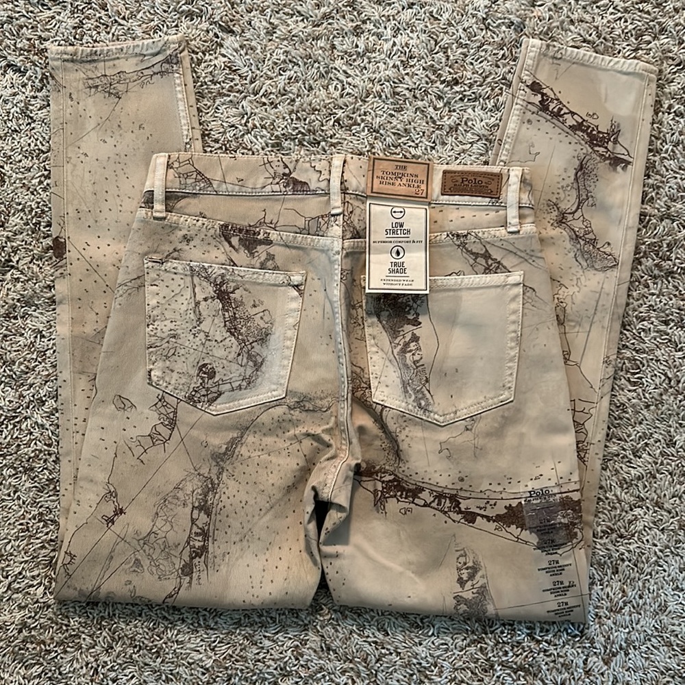 Polo Ralph Lauren-The Thompkins Skinny High Rise Ankle-World Map Pants- Size 28